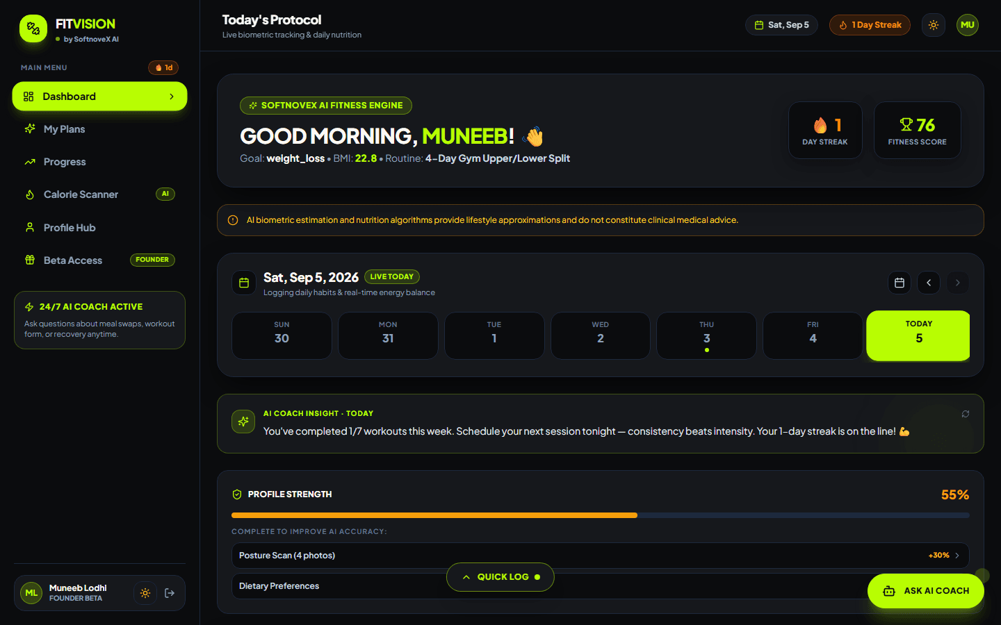 FitVision AI — Autonomous Fitness Intelligence screenshot 1